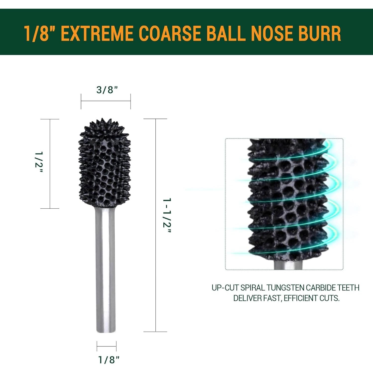 Burr Rotativo Nariz de Bola ToolTrek 3.175 mm Carburo Tungsteno