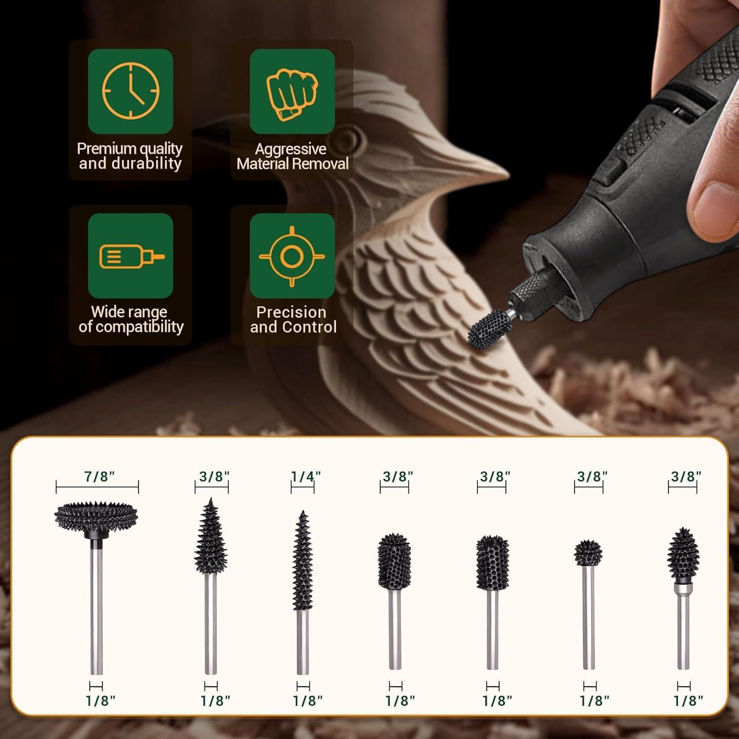 Burr Rotativo Nariz de Bola ToolTrek 3.175 mm Carburo Tungsteno