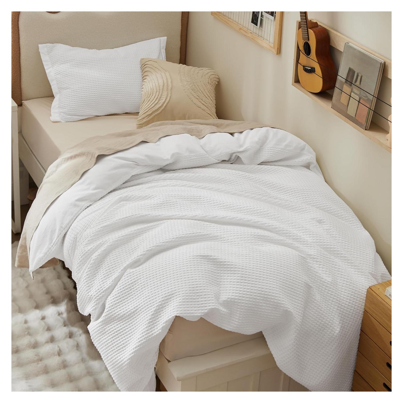 Funda de Edredón Bedsure Doble Algodón Waffle Blanco Coco 2 Piezas