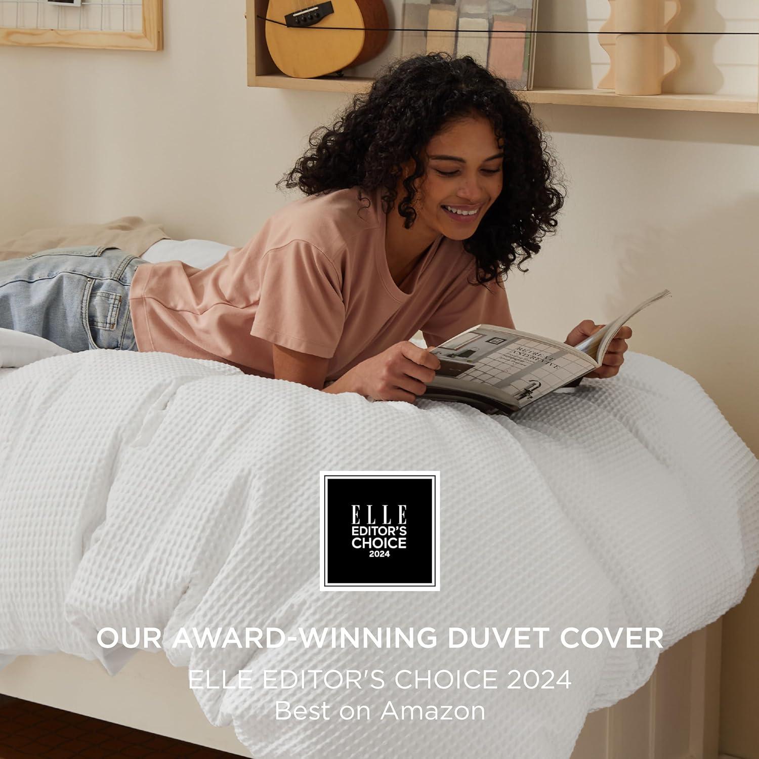 Funda de Edredón Bedsure Doble Algodón Waffle Blanco Coco 2 Piezas