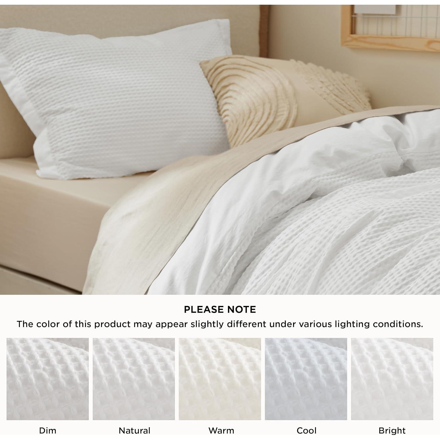 Funda de Edredón Bedsure Doble Algodón Waffle Blanco Coco 2 Piezas