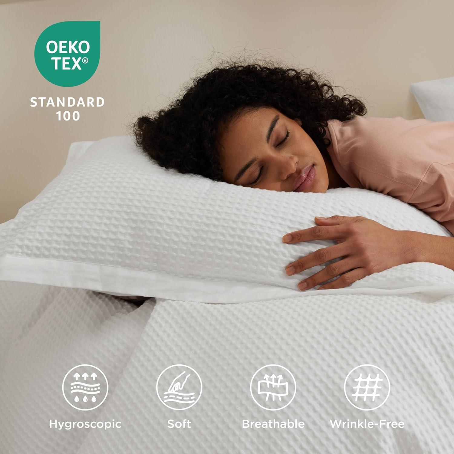 Funda de Edredón Bedsure Doble Algodón Waffle Blanco Coco 2 Piezas