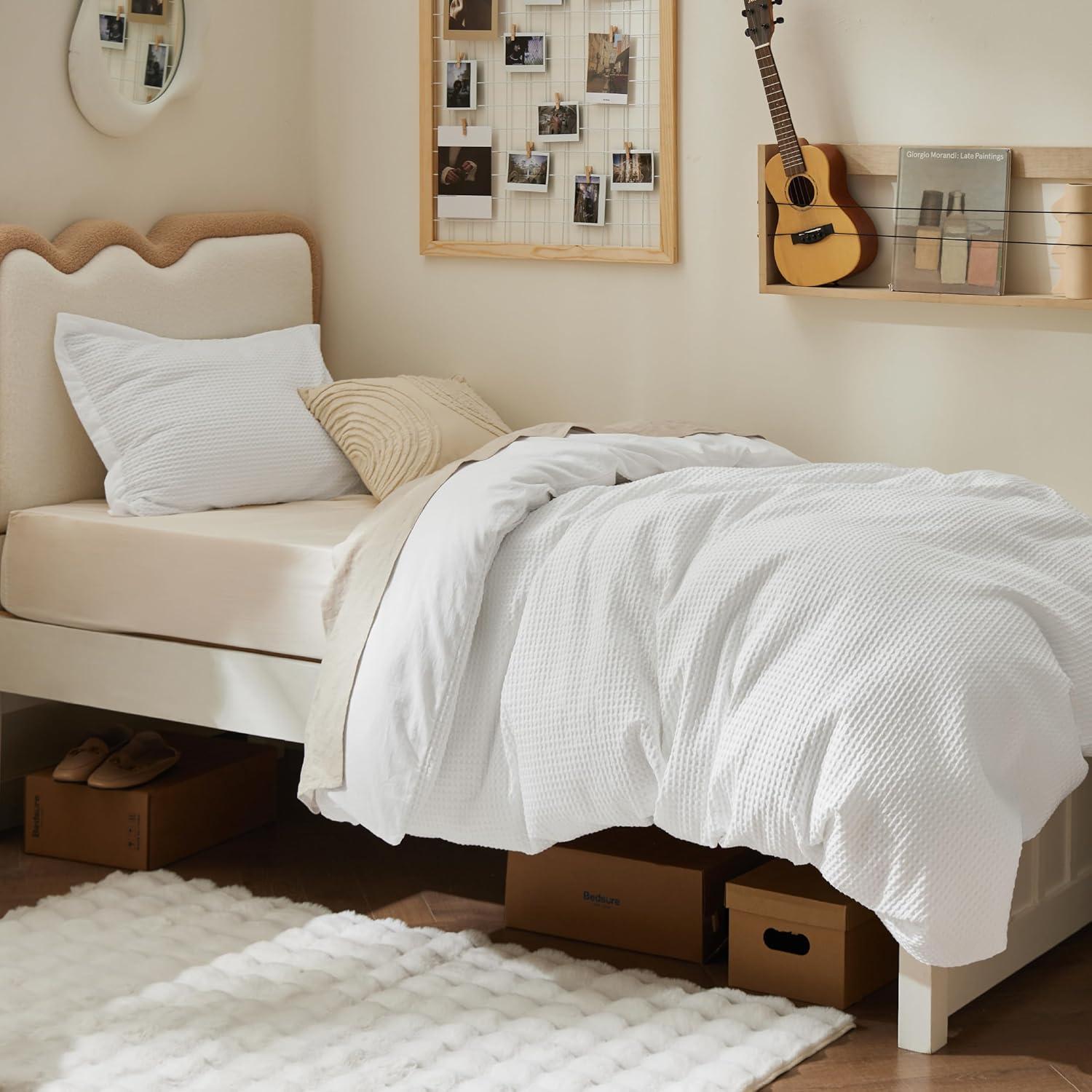 Funda de Edredón Bedsure Doble Algodón Waffle Blanco Coco 2 Piezas
