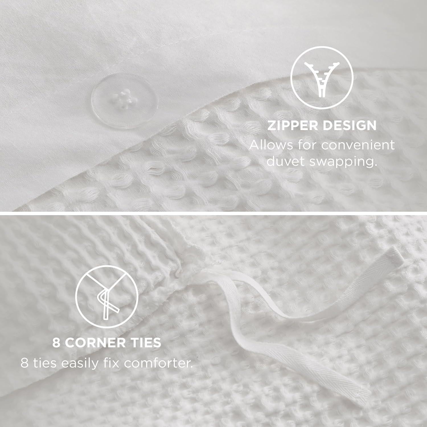 Funda de Edredón Bedsure Doble Algodón Waffle Blanco Coco 2 Piezas