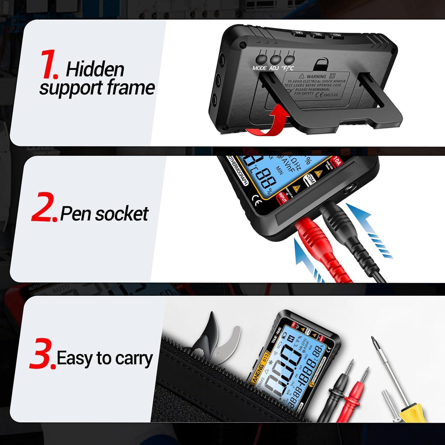 Multímetro Digital ANENG 613 con Pantalla Grande y Funciones