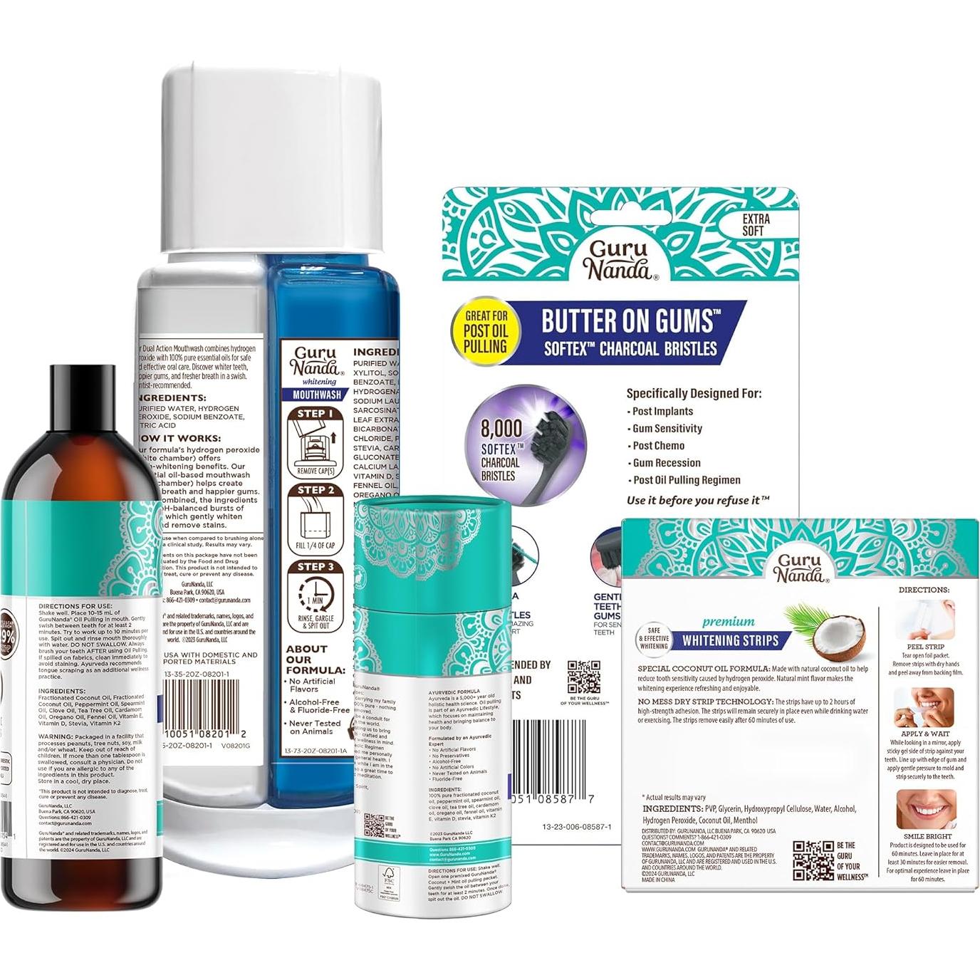 Kit de Cuidado Bucal GuruNanda Carbón 155ml - Blanqueador