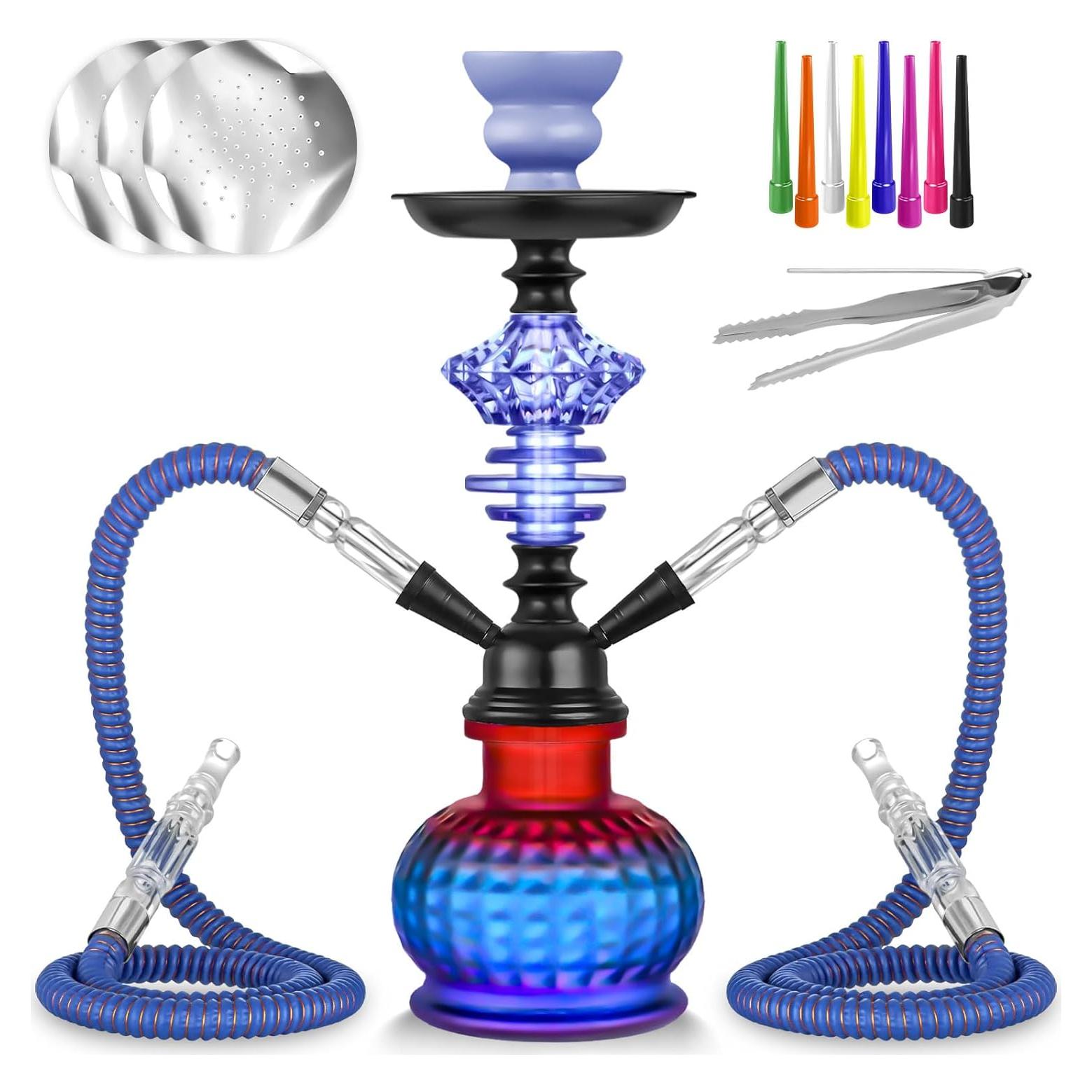 Set de Hookah 30 cm HOKASET 2 Mangueras Jarrón Vidrio Azul