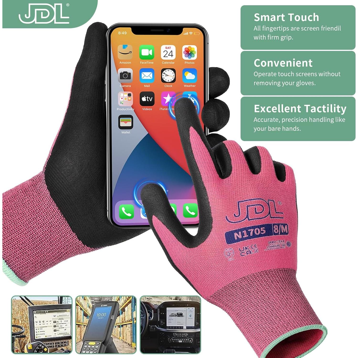 Guantes de Trabajo JDL Safety Nitrilo Jardinería Talla M 3 Pzas