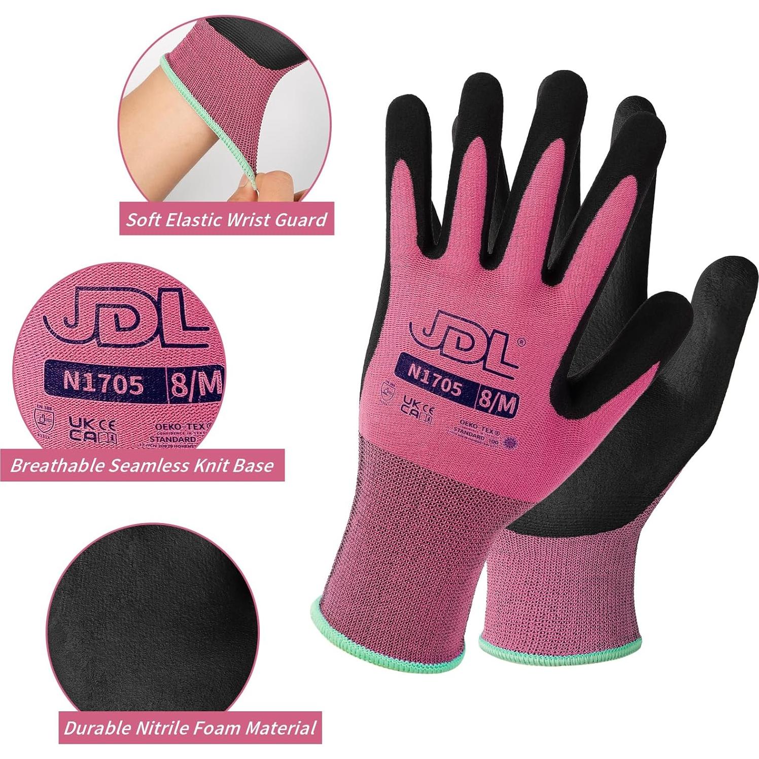 Guantes de Trabajo JDL Safety Nitrilo Jardinería Talla M 3 Pzas