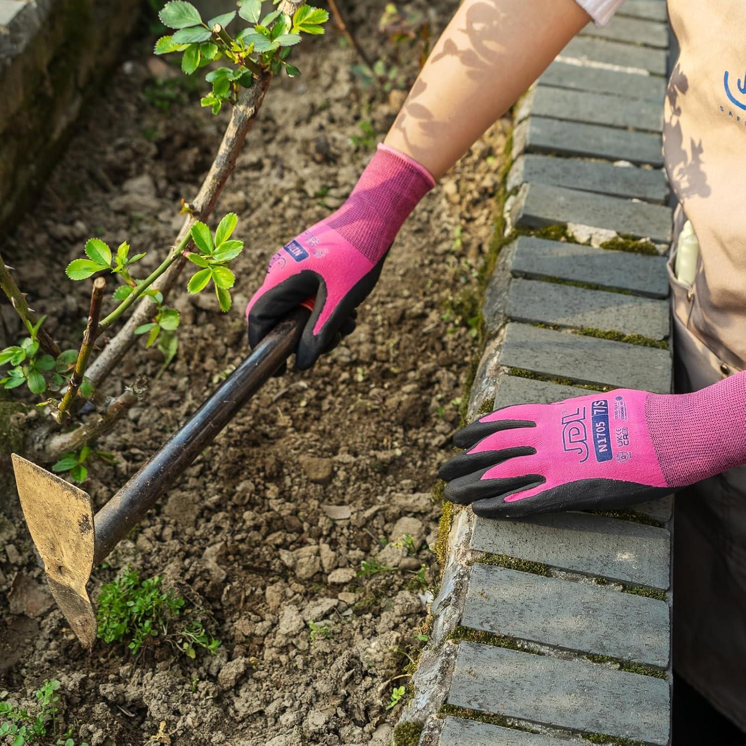 Guantes de Trabajo JDL Safety Nitrilo Jardinería Talla M 3 Pzas