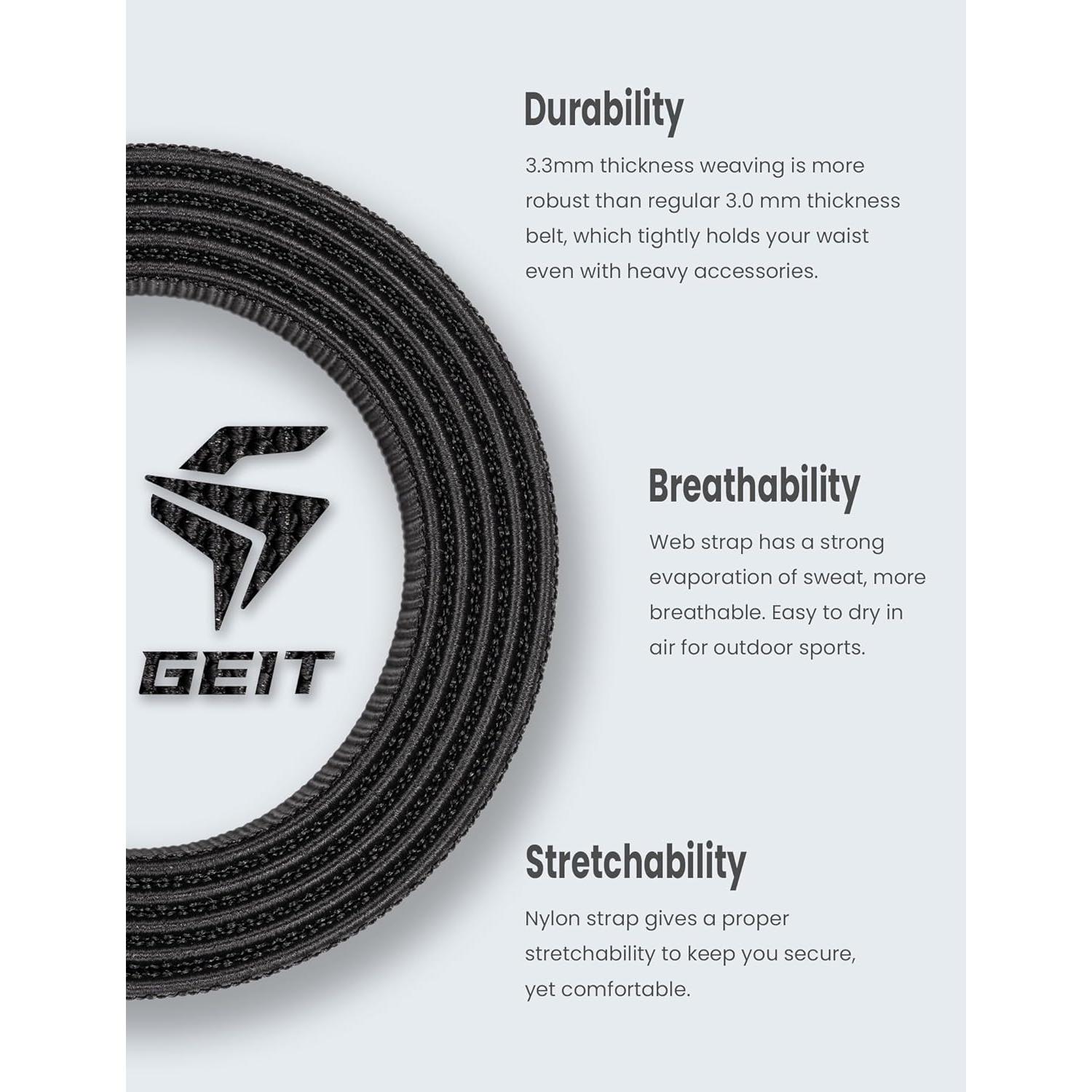 Cinturón Táctico GEIT Nylon Elástico Militar Negro 76-137 cm