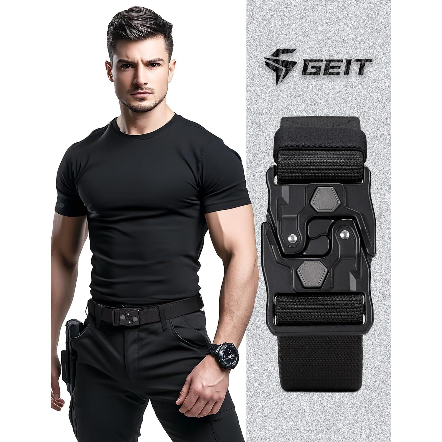 Cinturón Táctico GEIT Nylon Elástico Militar Negro 76-137 cm