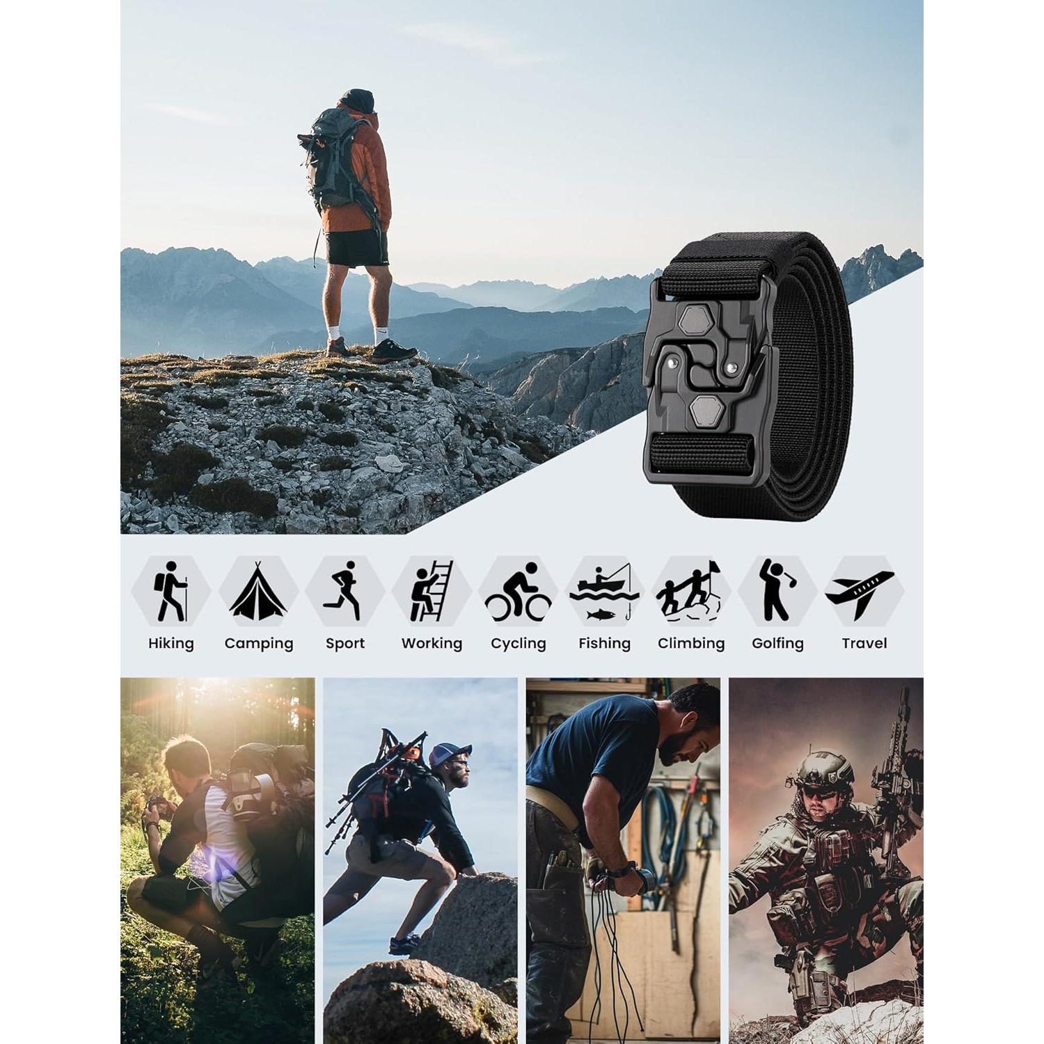 Cinturón Táctico GEIT Nylon Elástico Militar Negro 76-137 cm