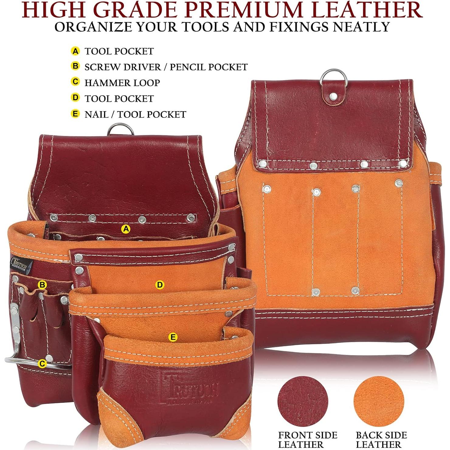 Cinturón de herramientas TRUTUCH de cuero 18 bolsillos Marrón