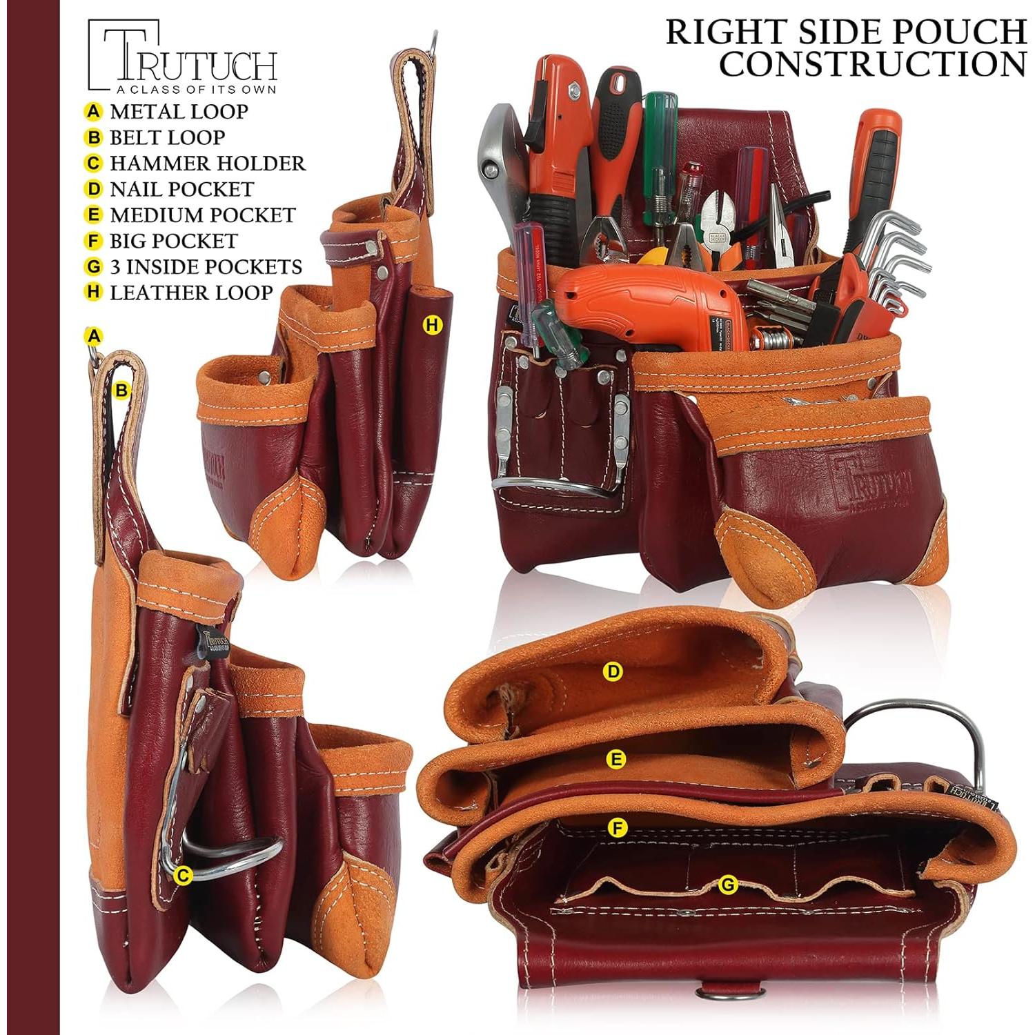 Cinturón de herramientas TRUTUCH de cuero 18 bolsillos Marrón