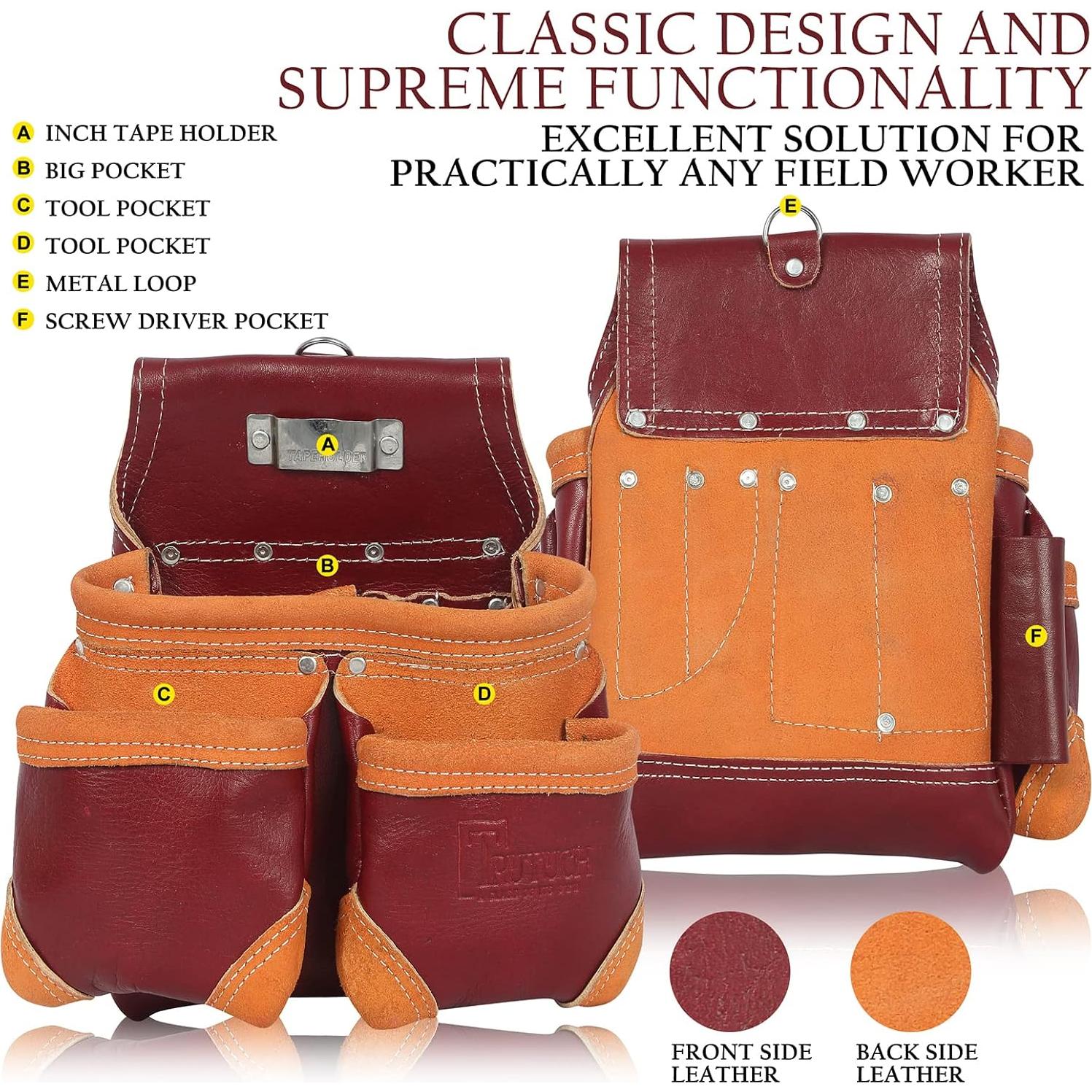 Cinturón de herramientas TRUTUCH de cuero 18 bolsillos Marrón