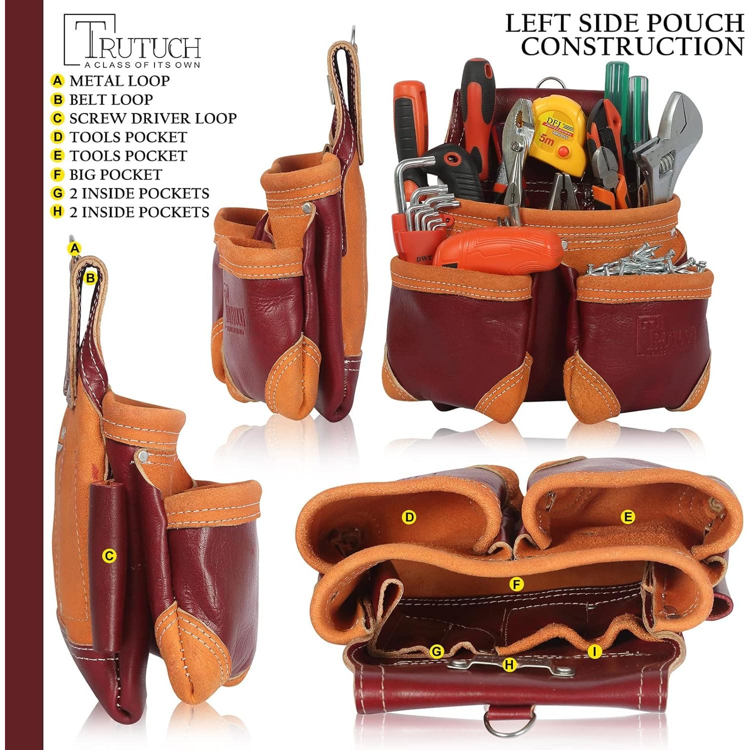 Cinturón de herramientas TRUTUCH de cuero 18 bolsillos Marrón