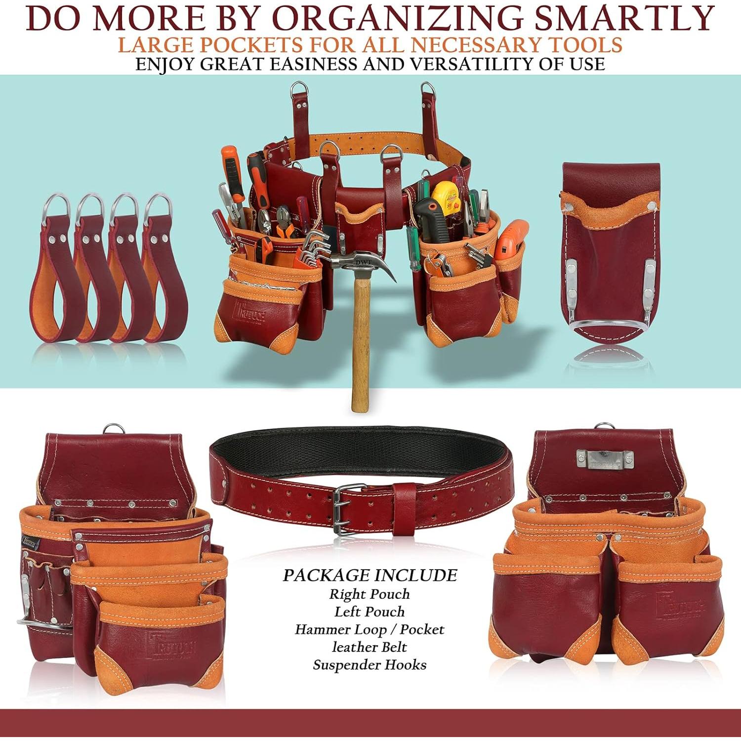 Cinturón de herramientas TRUTUCH de cuero 18 bolsillos Marrón