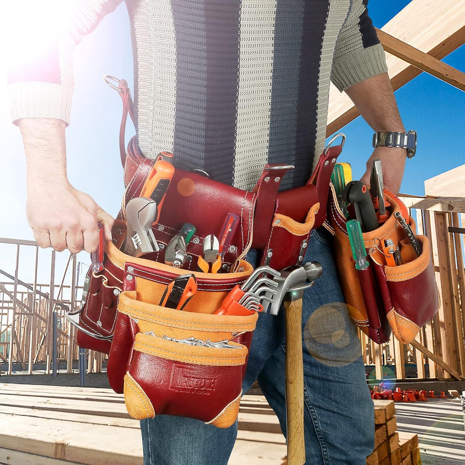 Cinturón de herramientas TRUTUCH de cuero 18 bolsillos Marrón