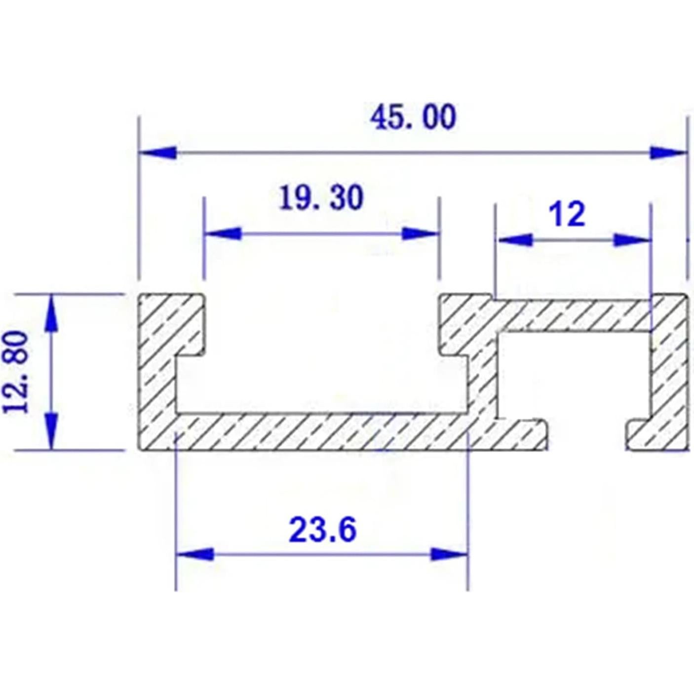 Riel de Inglete Tipo T 45mm Aluminio PerGar 1000mm Plateado