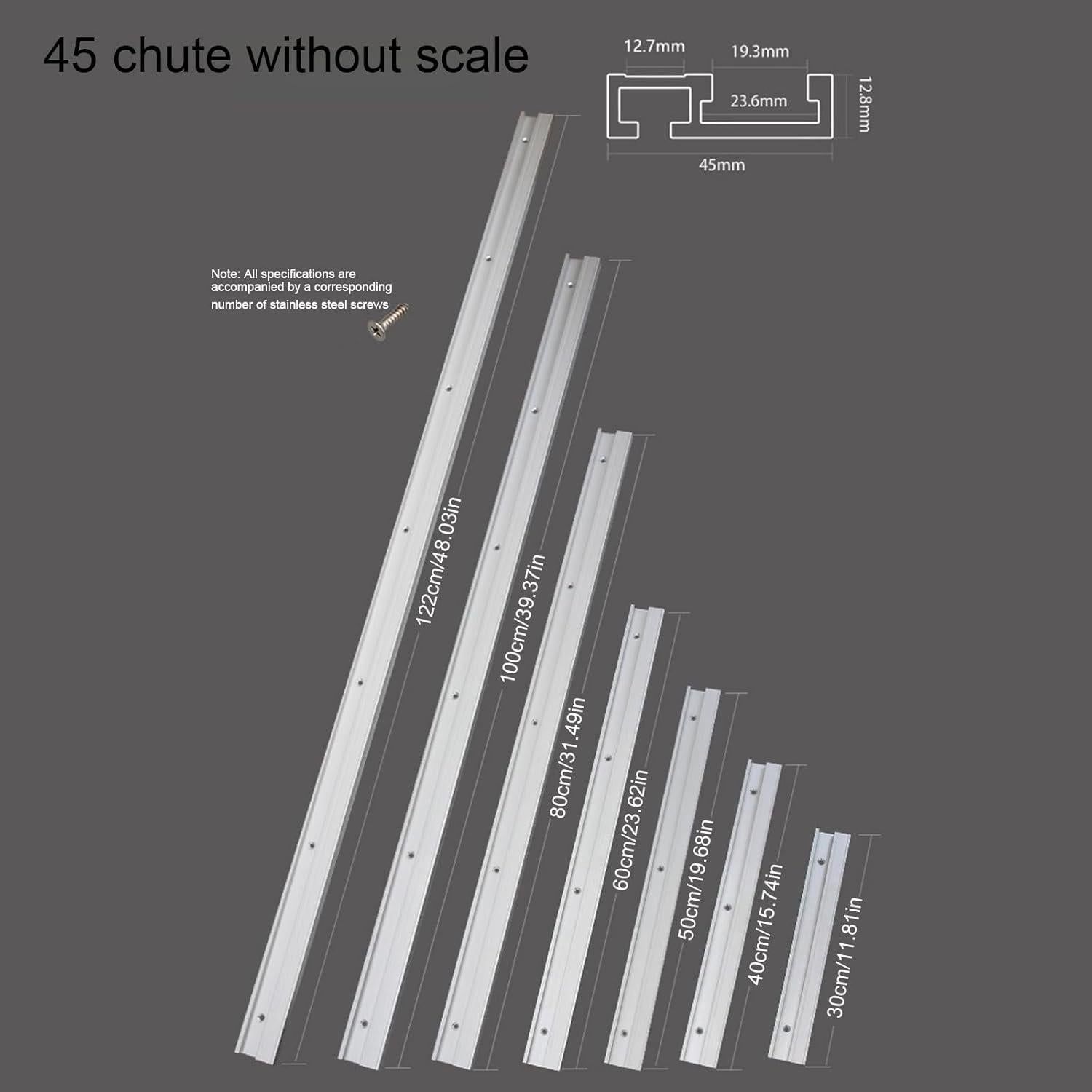 Riel de Inglete Tipo T 45mm Aluminio PerGar 1000mm Plateado