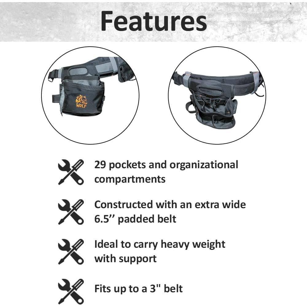 Cinturón de Herramientas WOLF WTB300 Reforzado con 29 Bolsillos
