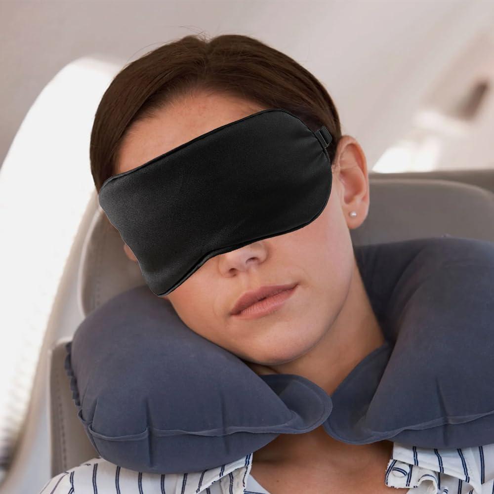 2 Máscaras de Sueño de Seda Negra Ajustables QIHOMPIB