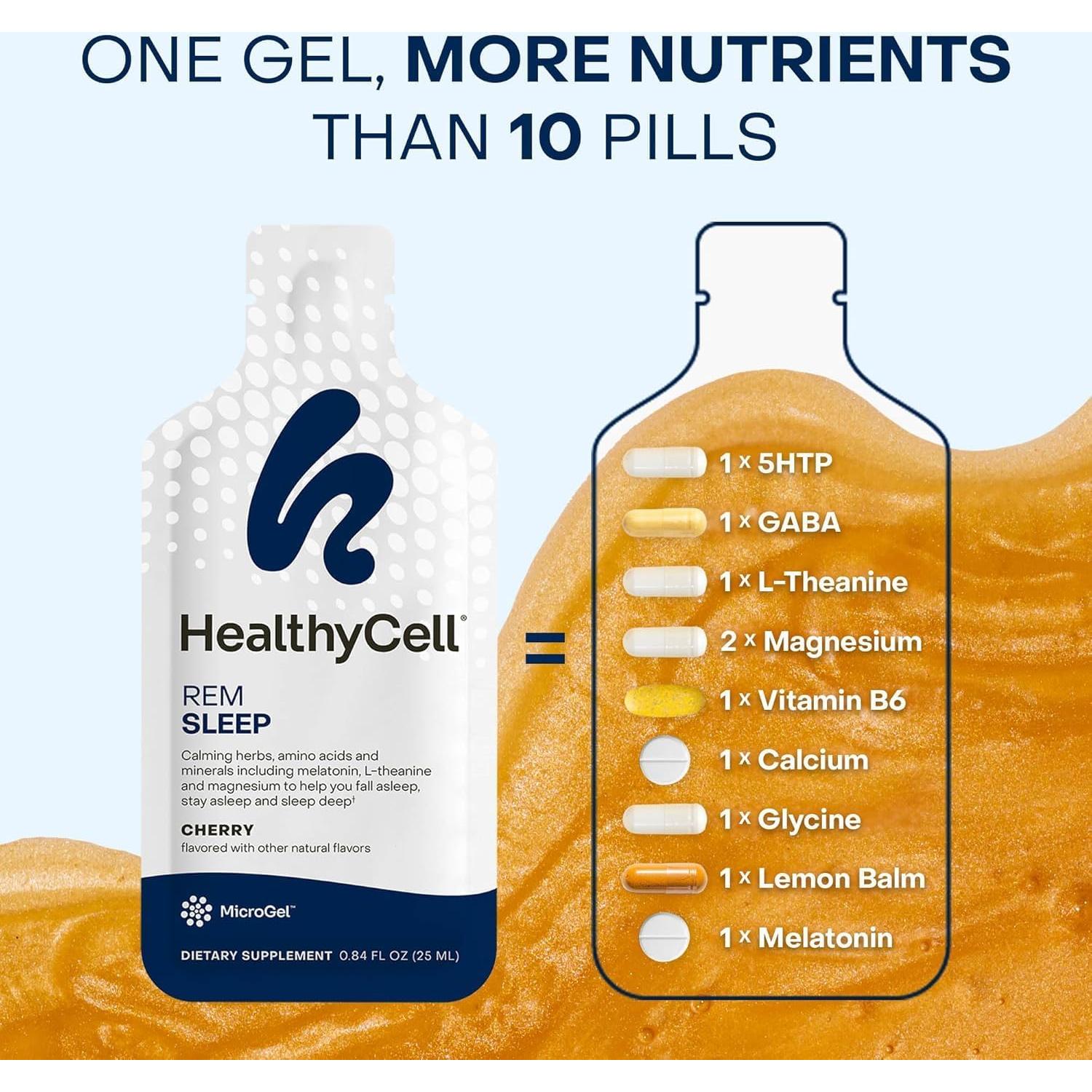 Suplemento de Sueño REM HealthyCell - Gel Líquido 14 Paquetes