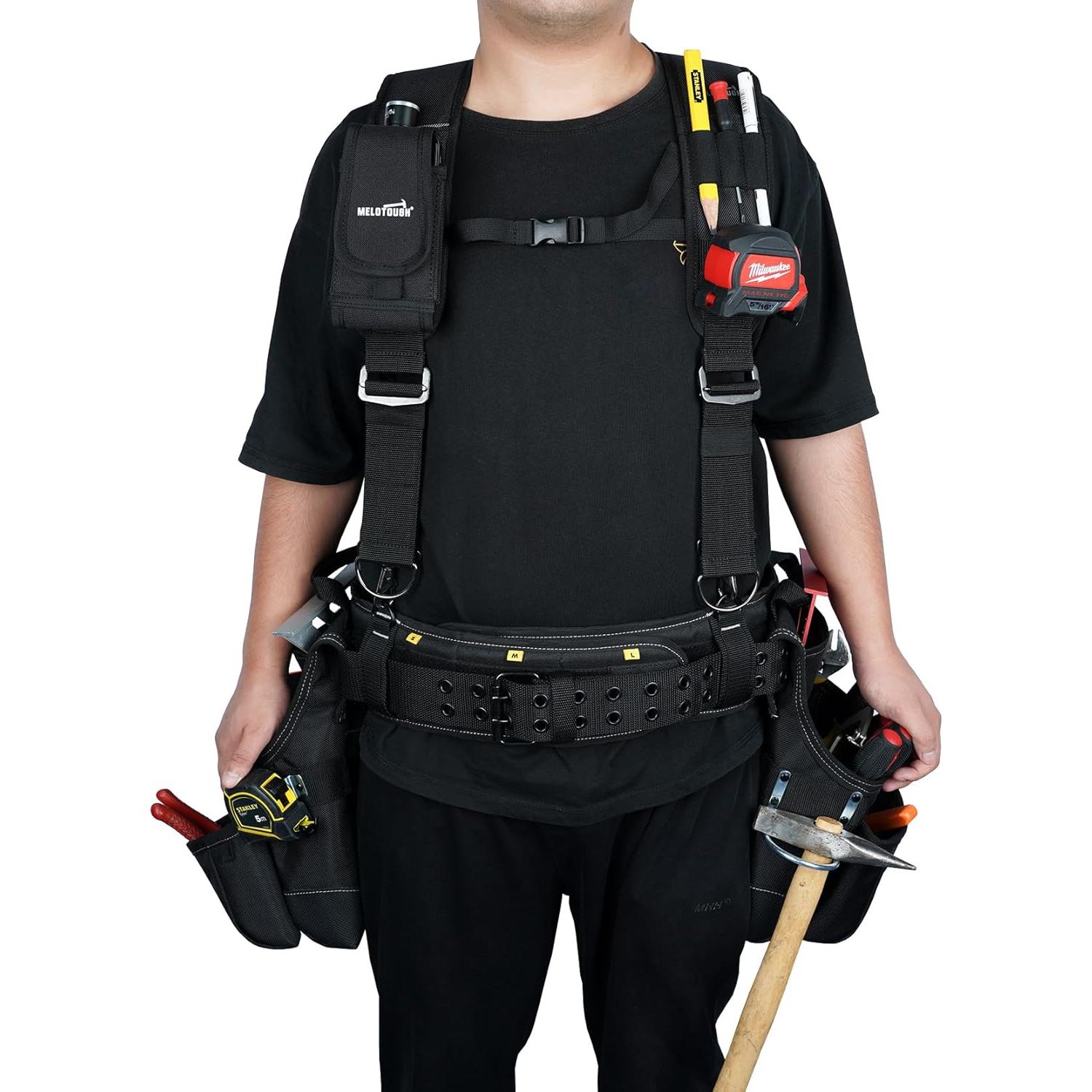 Cinturón de herramientas MELOTOUGH con tirantes y 26 bolsillos