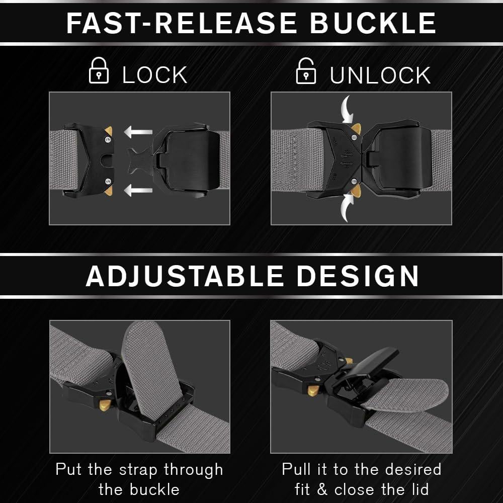 Cinturón Táctico TECEUM – Gris M – Nylon Resistente 91-107 cm