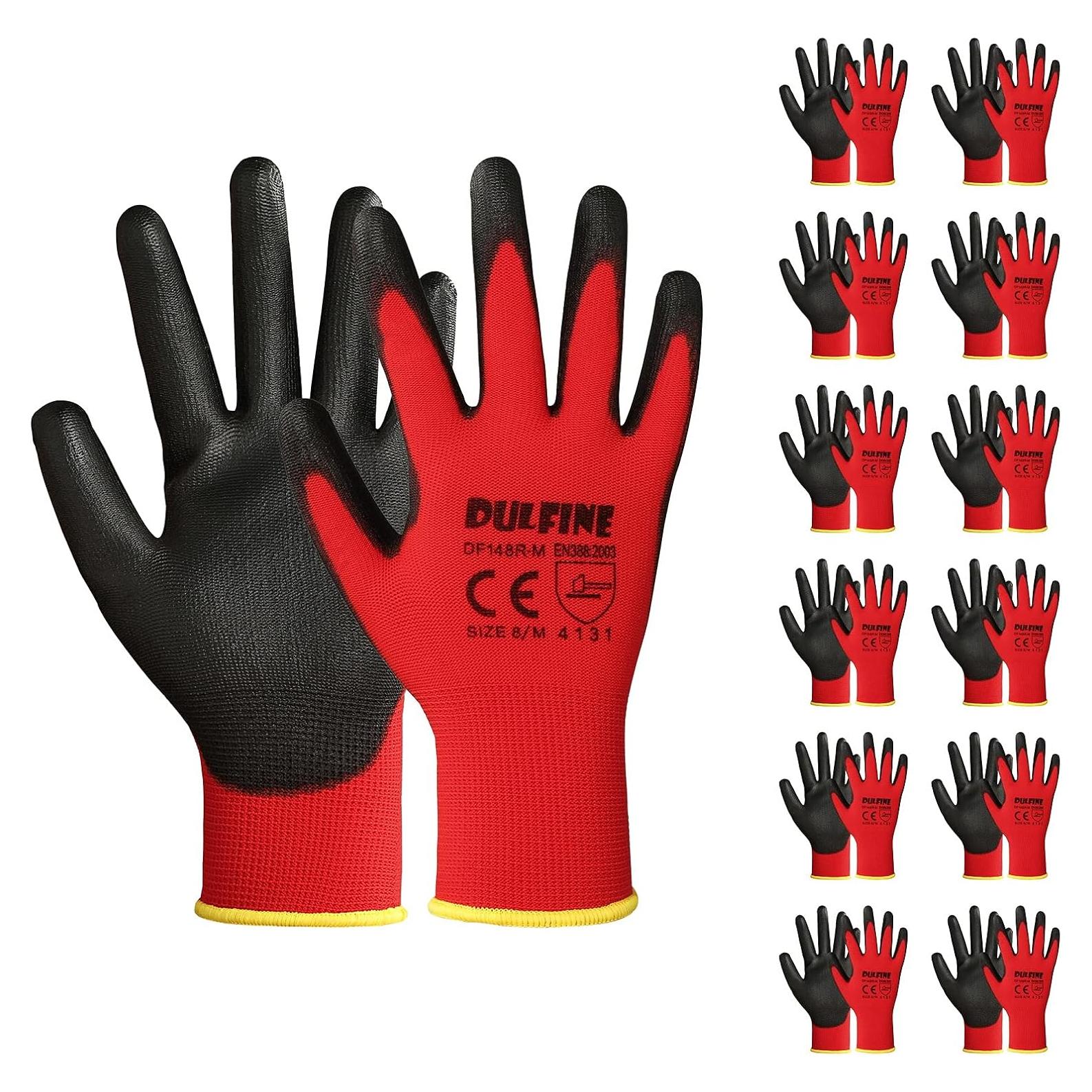 Guantes de Trabajo DULFINE PU Rojo 12 Pares Talla Grande
