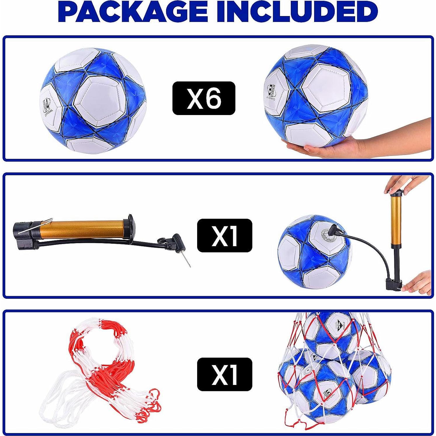 Paquete de 6 Balones de Fútbol ELKCIP Tamaños 3, 4 y 5