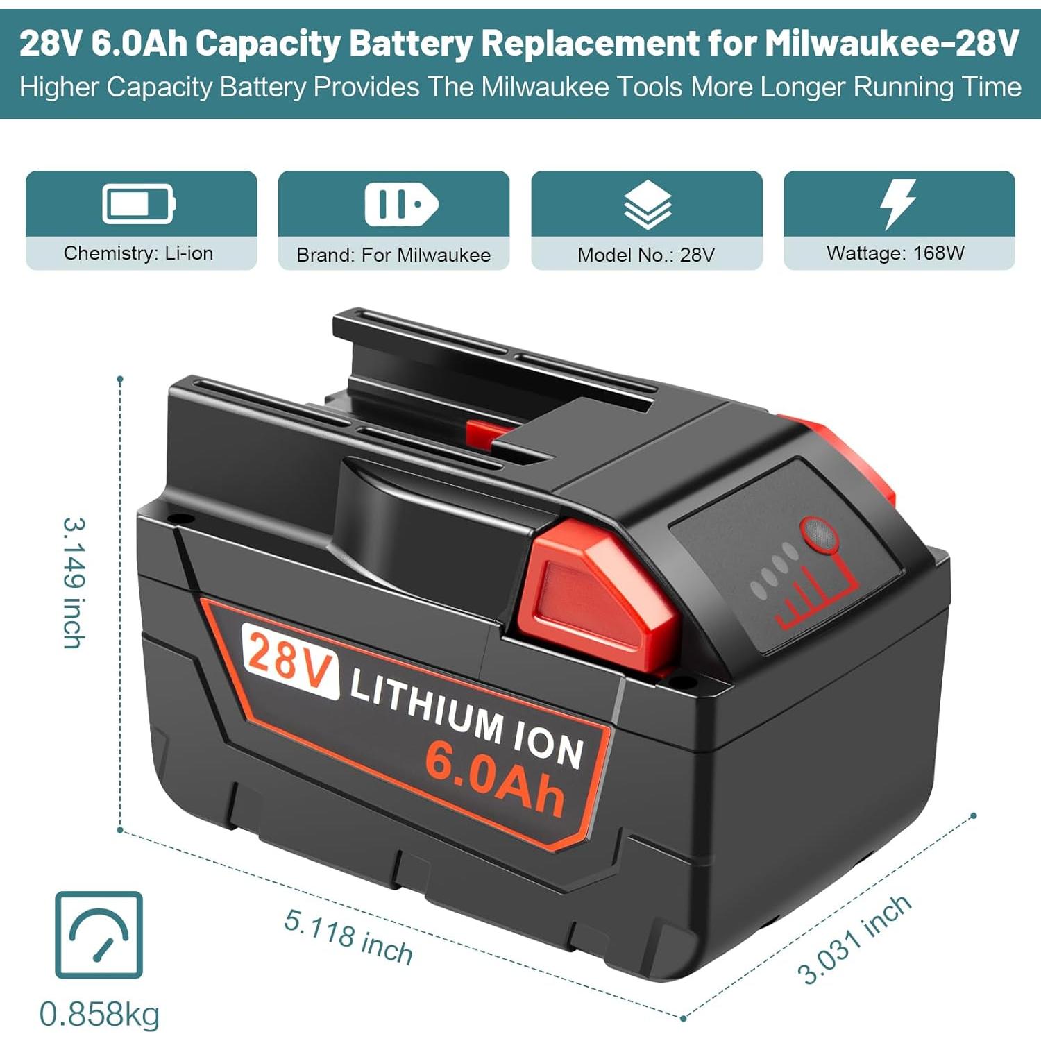 Batería de Reemplazo 6000mAh 28V Milwaukee para Herramientas