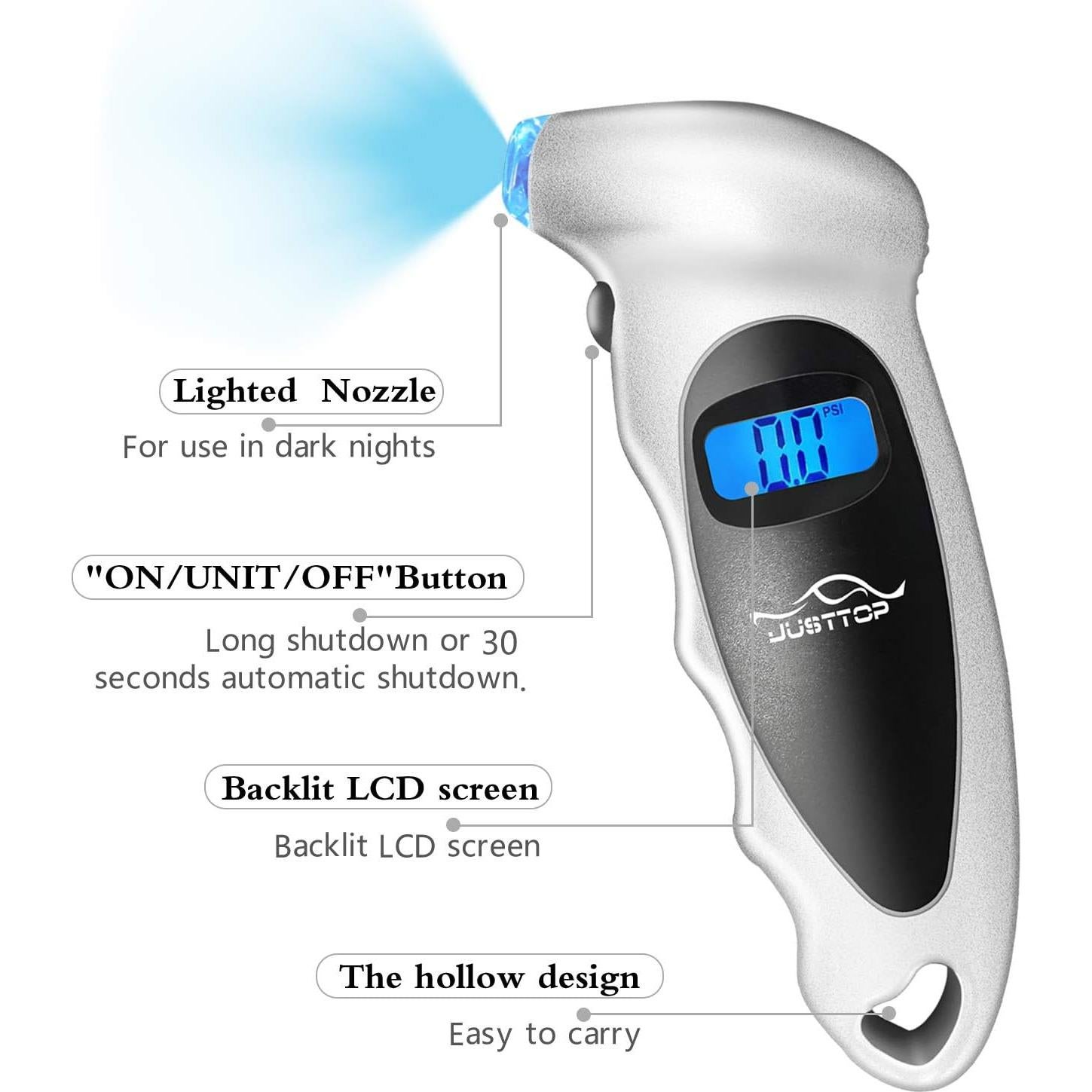 Medidor Digital de Presión de Neumáticos JUSTTOP 150 PSI