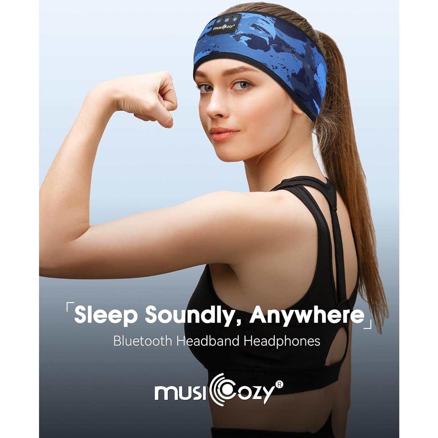 Auriculares Bluetooth MUSICOZY para Dormir y Deporte - Camuflaje Azul
