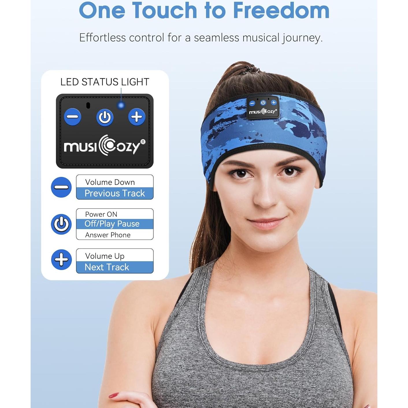 Auriculares Bluetooth MUSICOZY para Dormir y Deporte - Camuflaje Azul