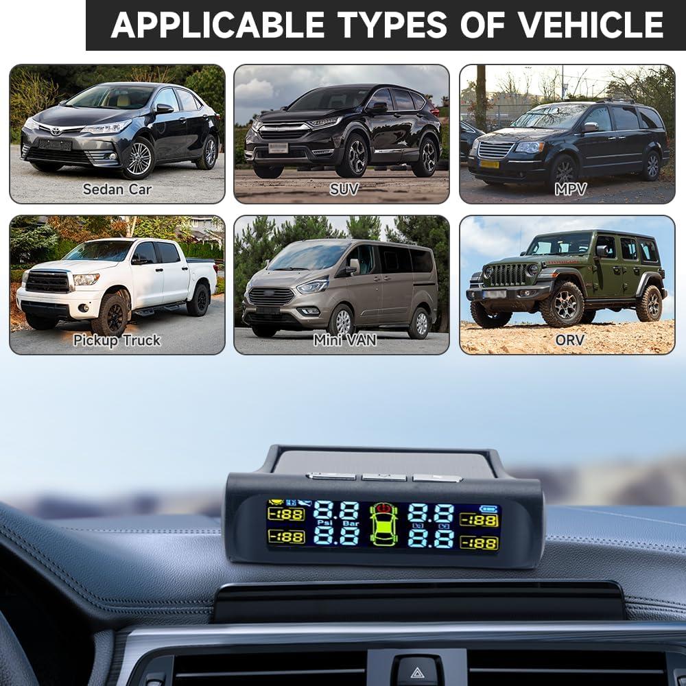 Sistema de Monitoreo de Neumáticos YOLLKY TPMS Solar 4 Sensores