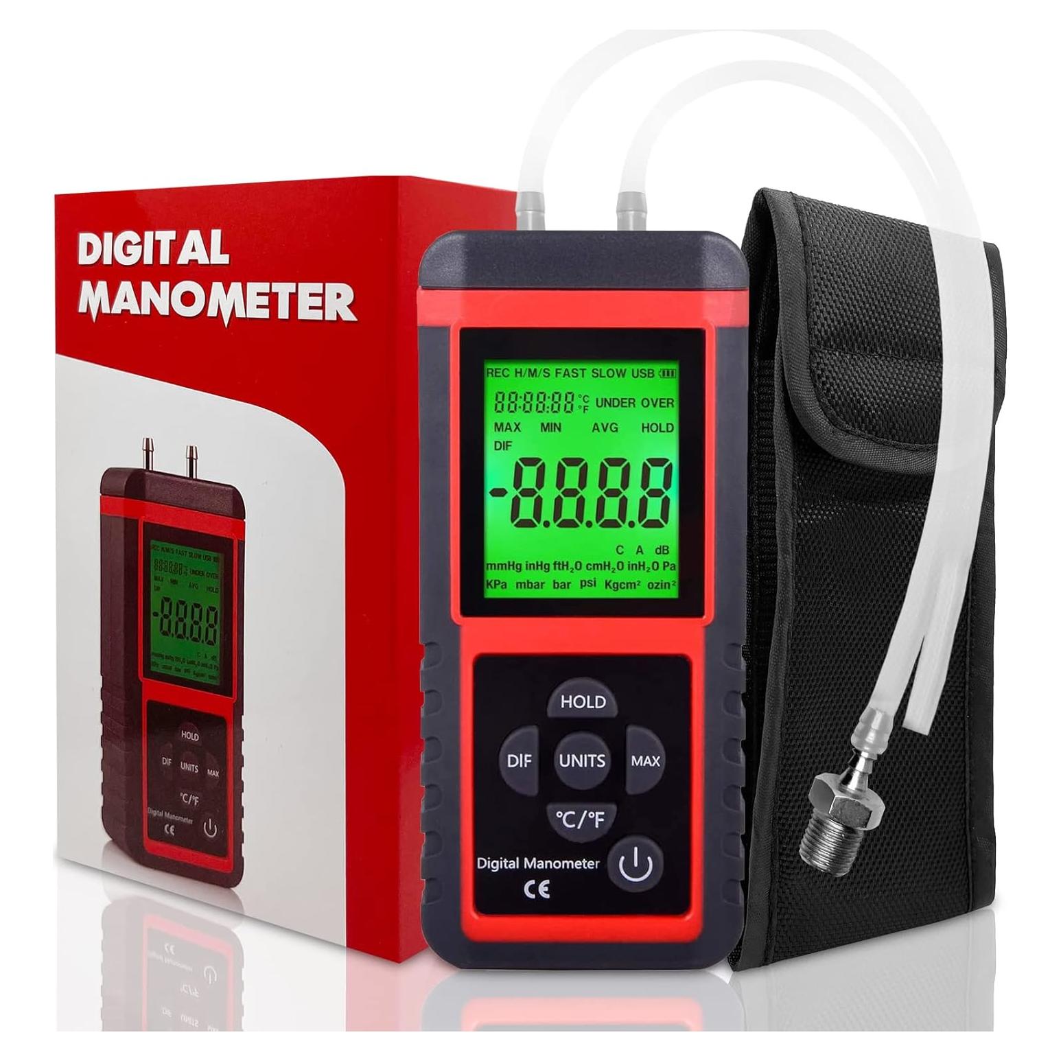 Manómetro Digital Ehdis Doble Puerto para Gas y Aire