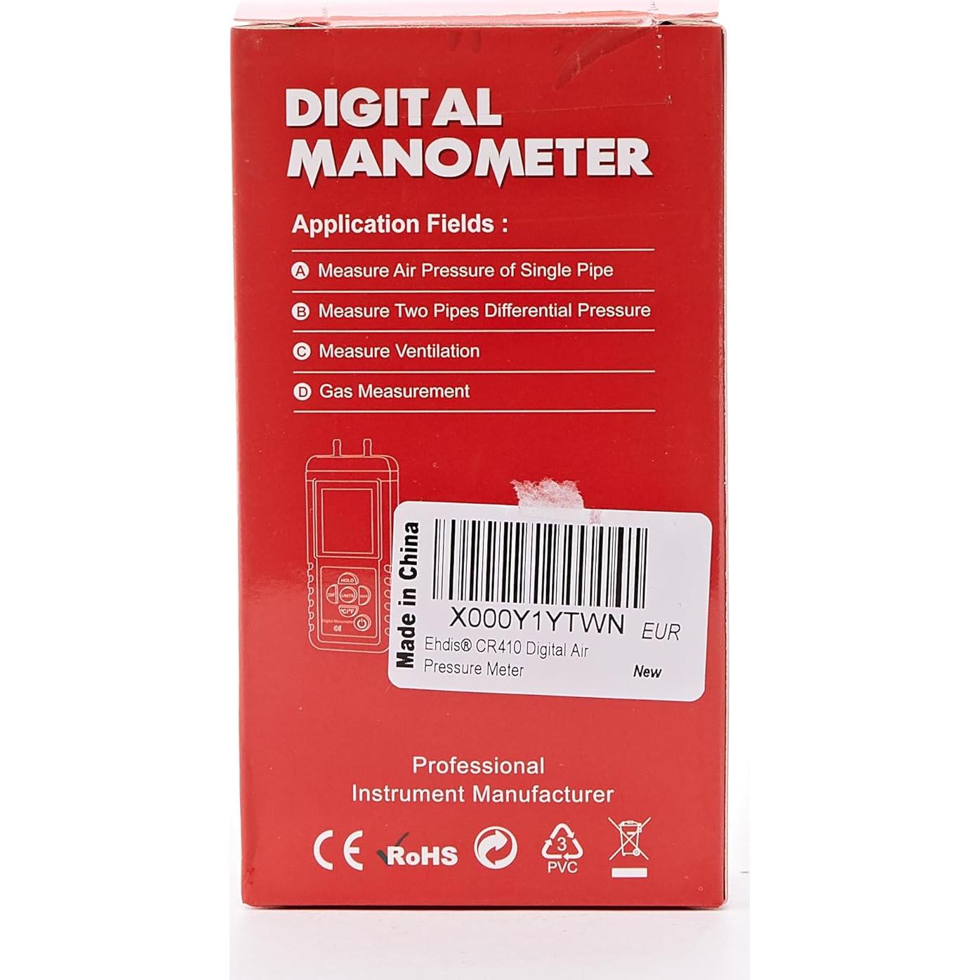 Manómetro Digital Ehdis Doble Puerto para Gas y Aire