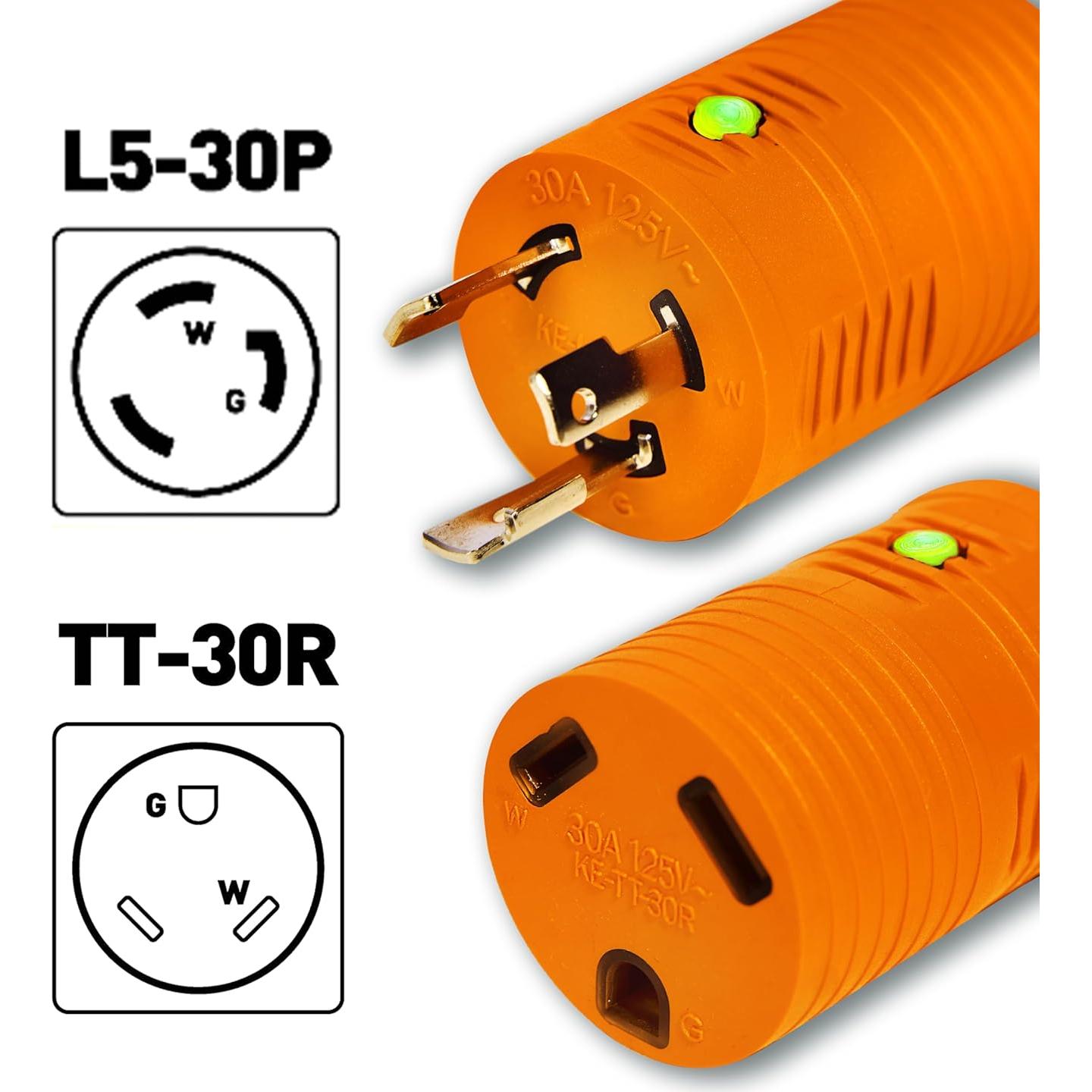 Adaptador RV 30A TAIWAN L5-30P a TT-30R con LED