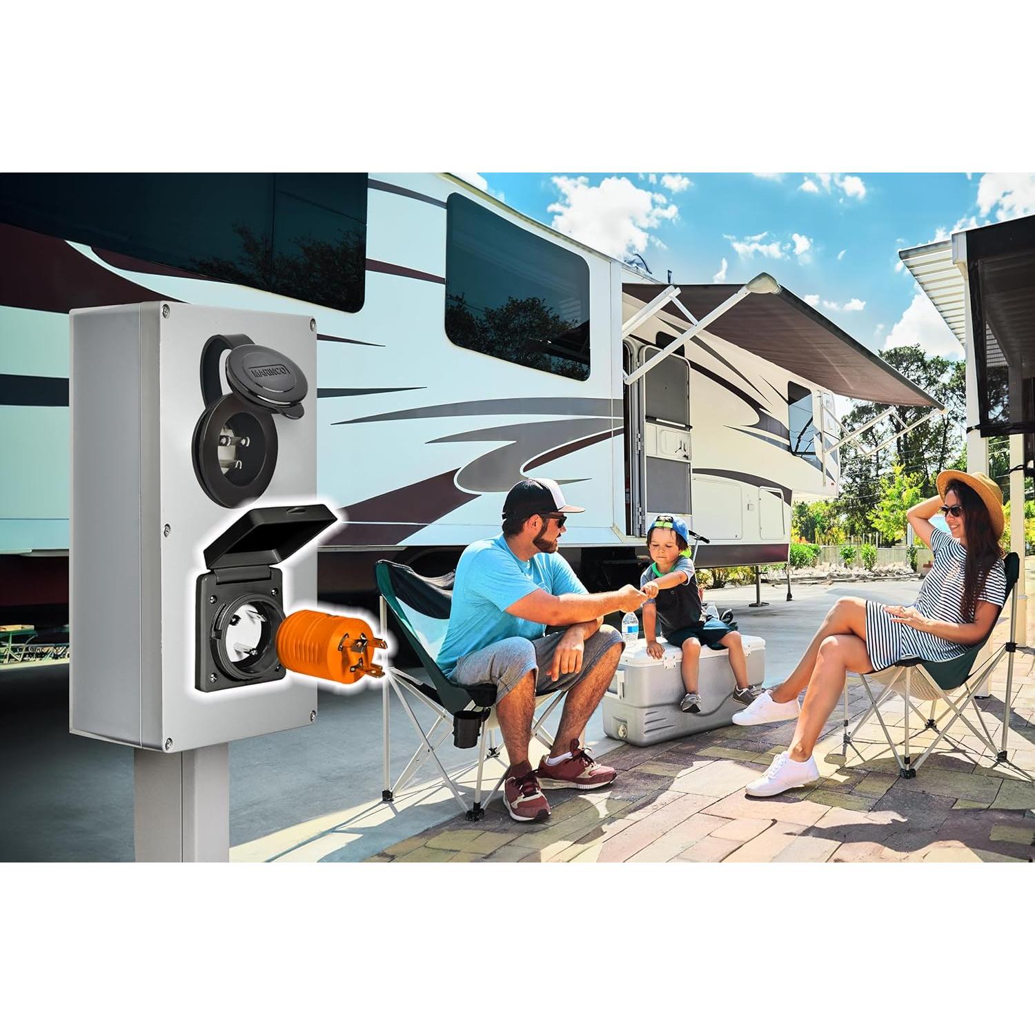 Adaptador RV 30A TAIWAN L5-30P a TT-30R con LED