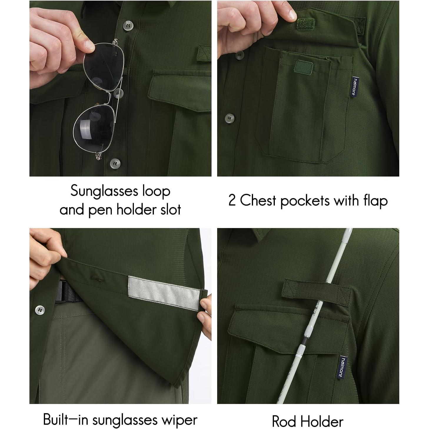 Camisa de Pesca Haimont UPF50+ Hombre Verde Ejercito Manga Larga