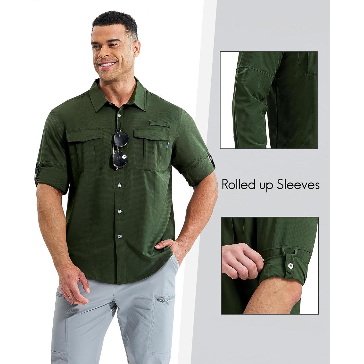 Camisa de Pesca Haimont UPF50+ Hombre Verde Ejercito Manga Larga