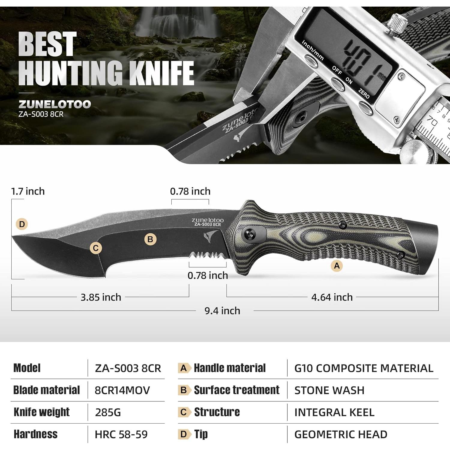 Cuchillo Táctico ZUNE LOTOO Bowie 23.88 cm con Funda Kydex