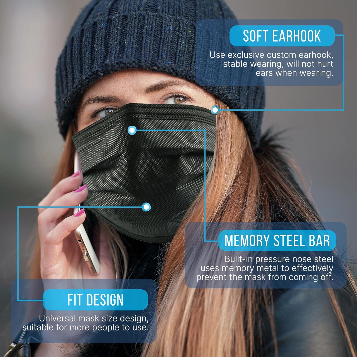 Mascarillas Desechables SereneLife 50 Pzas 3 Capas Negro