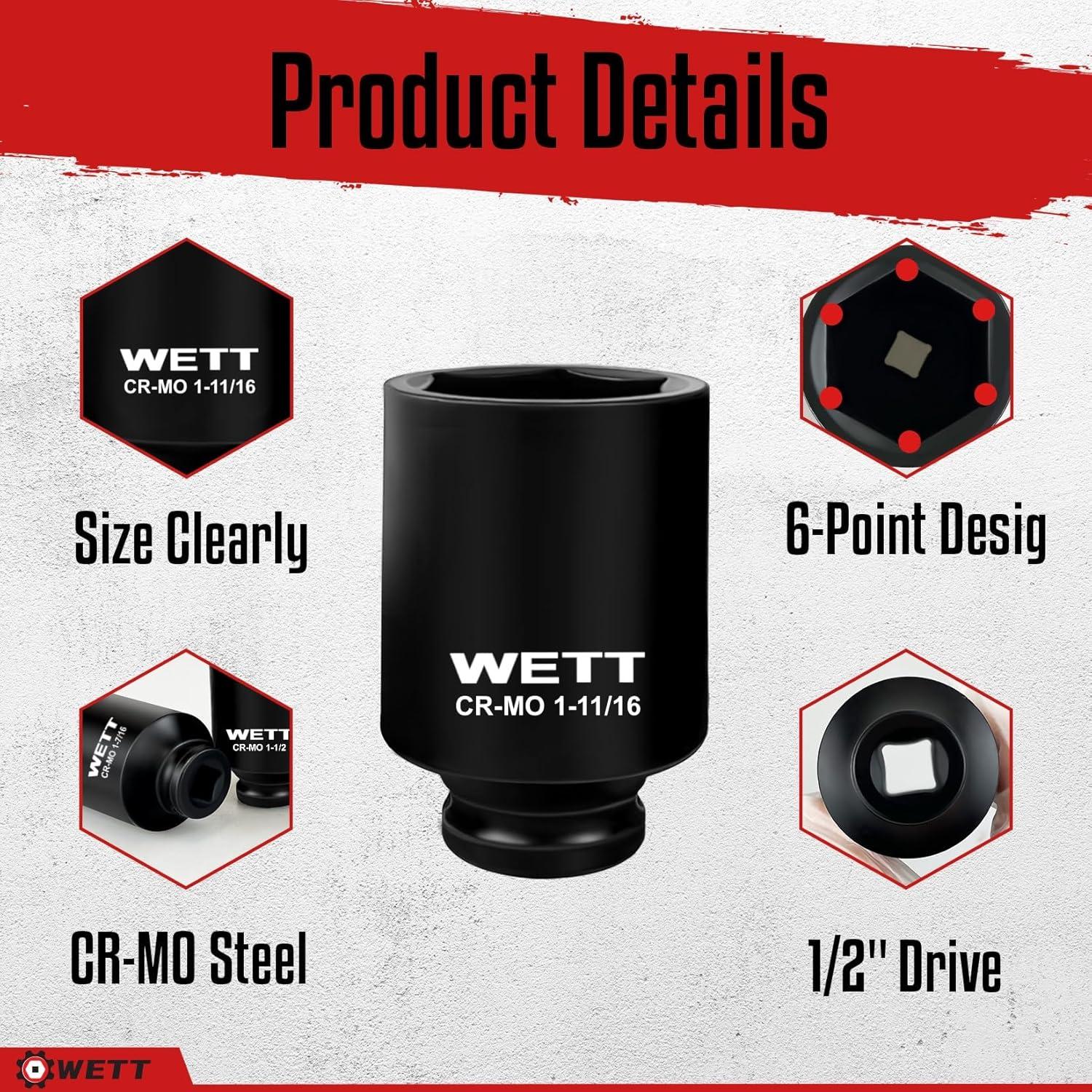 Juego de Enchufes de Impacto Profundos WETT 7 Piezas 1-3.5 a 4.4 cm