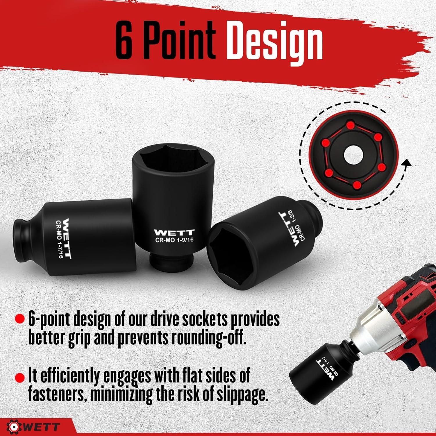 Juego de Enchufes de Impacto Profundos WETT 7 Piezas 1-3.5 a 4.4 cm