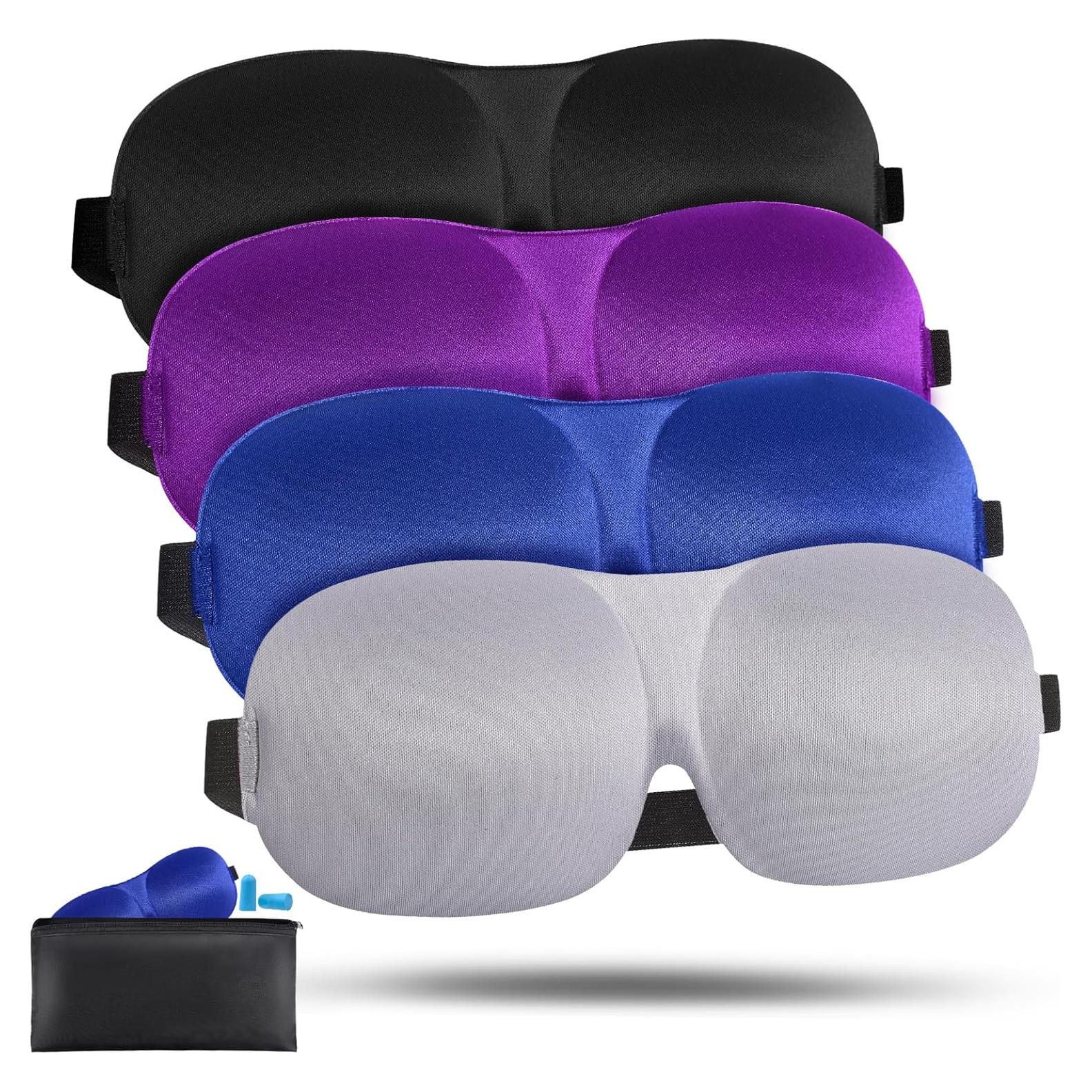 Paquete de 4 Máscaras de Sueño 3D MS Ajustables - Negro, Púrpura, Azul, Gris