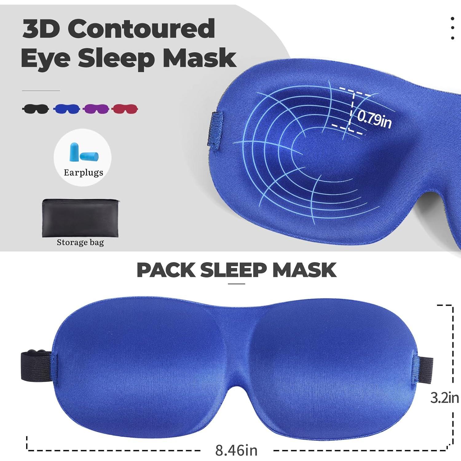 Paquete de 4 Máscaras de Sueño 3D MS Ajustables - Negro, Púrpura, Azul, Gris