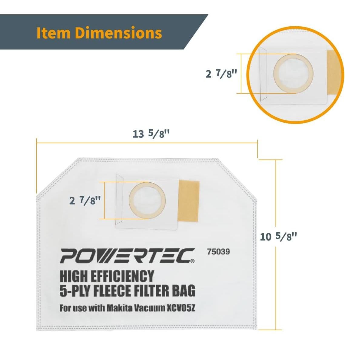 Bolsas de Filtro POWERTEC 10PK para Aspiradora Makita XCV05